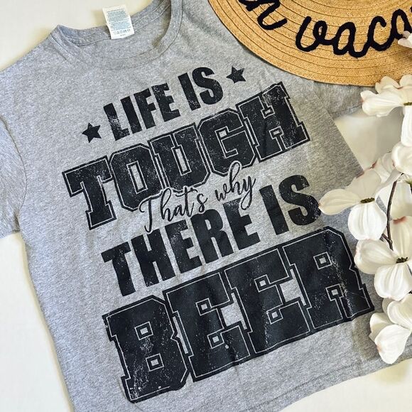 Life is Tough that’s why there is Beer Gray Graphic T shirt - Picture 3 of 5